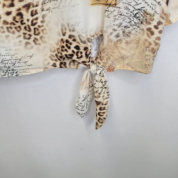 Chico's Women's Size 1 Shirt Top Safari Animal Print Tie Waist Cold Shoulder - Picture 4 of 6